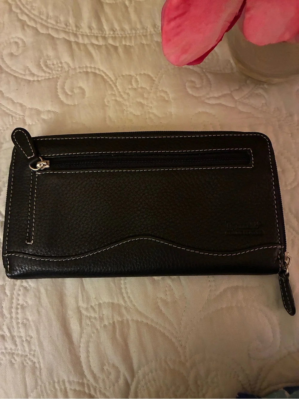 Tignanello Black Women's Zip-Around Wallet with Contrast Stitching